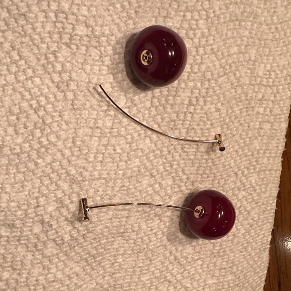 Gold Stem Cherry Earrings - Picture 7 of 9